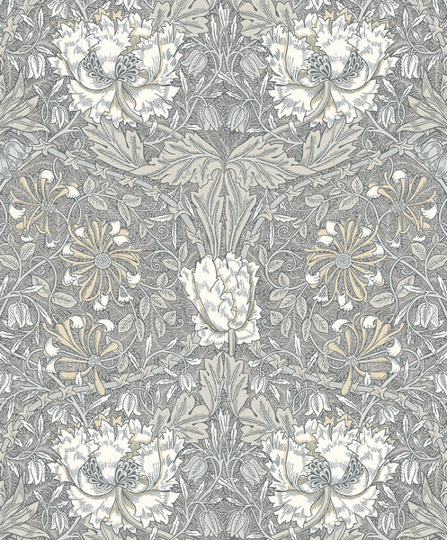 Malibu Ogee Flora Wallpaper - Vintage Floral - Stone Grey & Desert Sand | Malibu Wallpaper