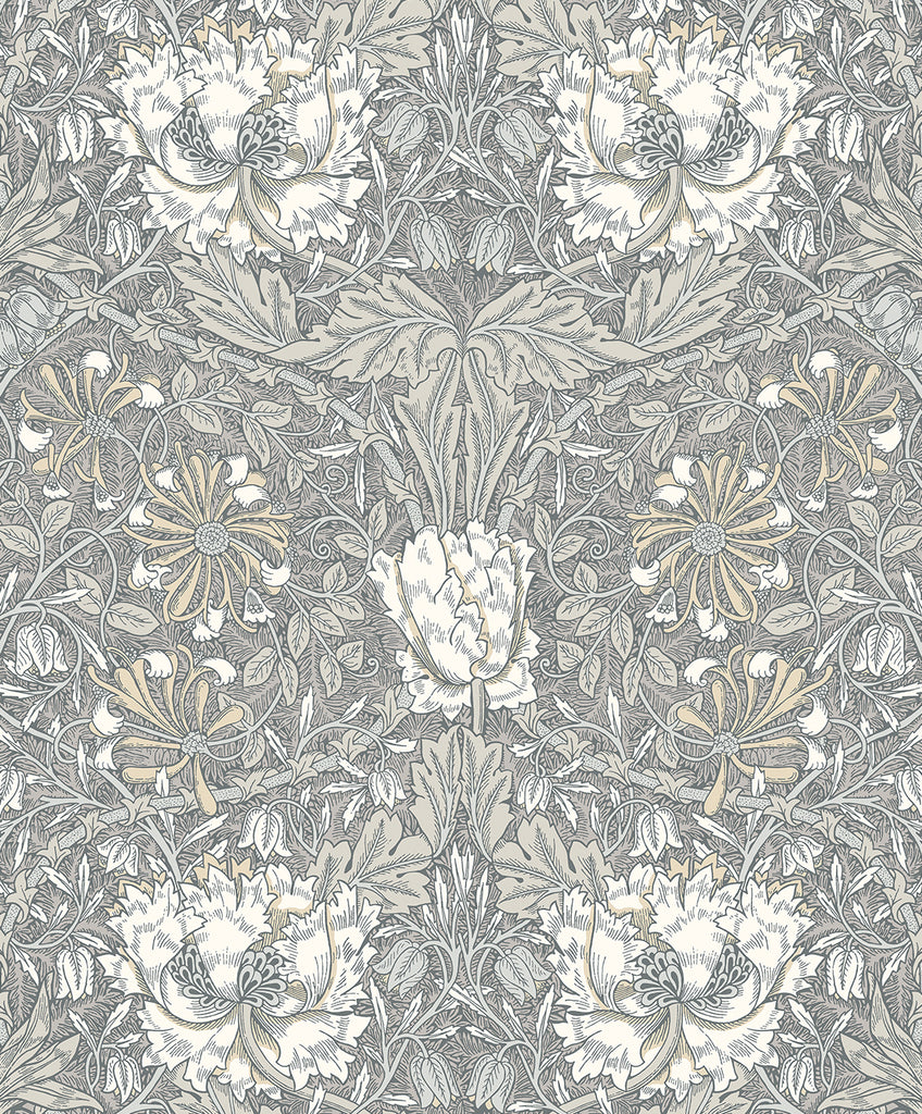 Malibu Ogee Flora Wallpaper - Vintage Floral - Stone Grey & Desert Sand | Malibu Wallpaper