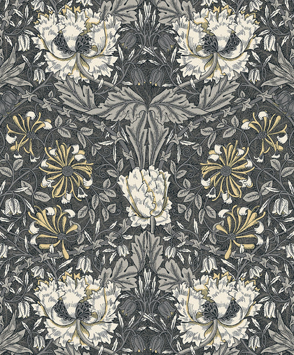 Ogee Flora Vintage Floral - Charcoal & Goldenrod | Architectural Wallcoverings