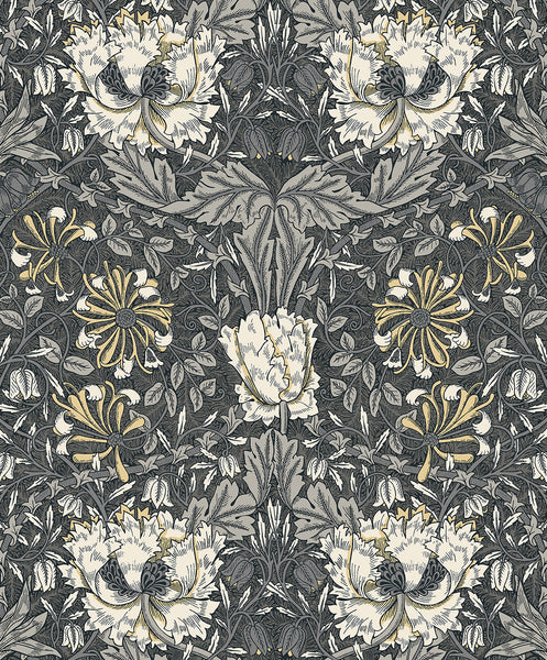 Malibu Ogee Flora Wallpaper - Vintage Floral - Charcoal & Goldenrod | Malibu Wallpaper