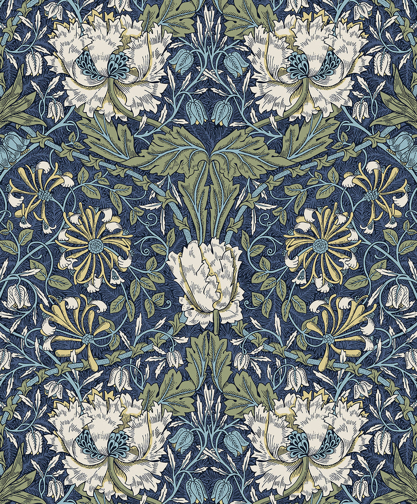 Malibu Ogee Flora Wallpaper - Vintage Floral - Indigo Dye & Thyme | Malibu Wallpaper