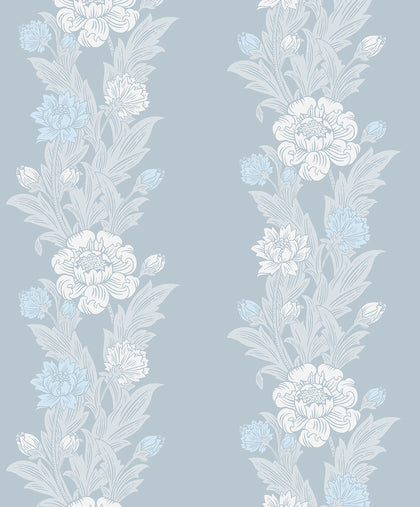 Blooming Stripe Vintage Floral - Baby Blue | Architectural Wallcoverings