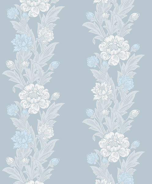 Malibu Blooming Stripe Wallpaper - Vintage Floral - Baby Blue | Malibu Wallpaper