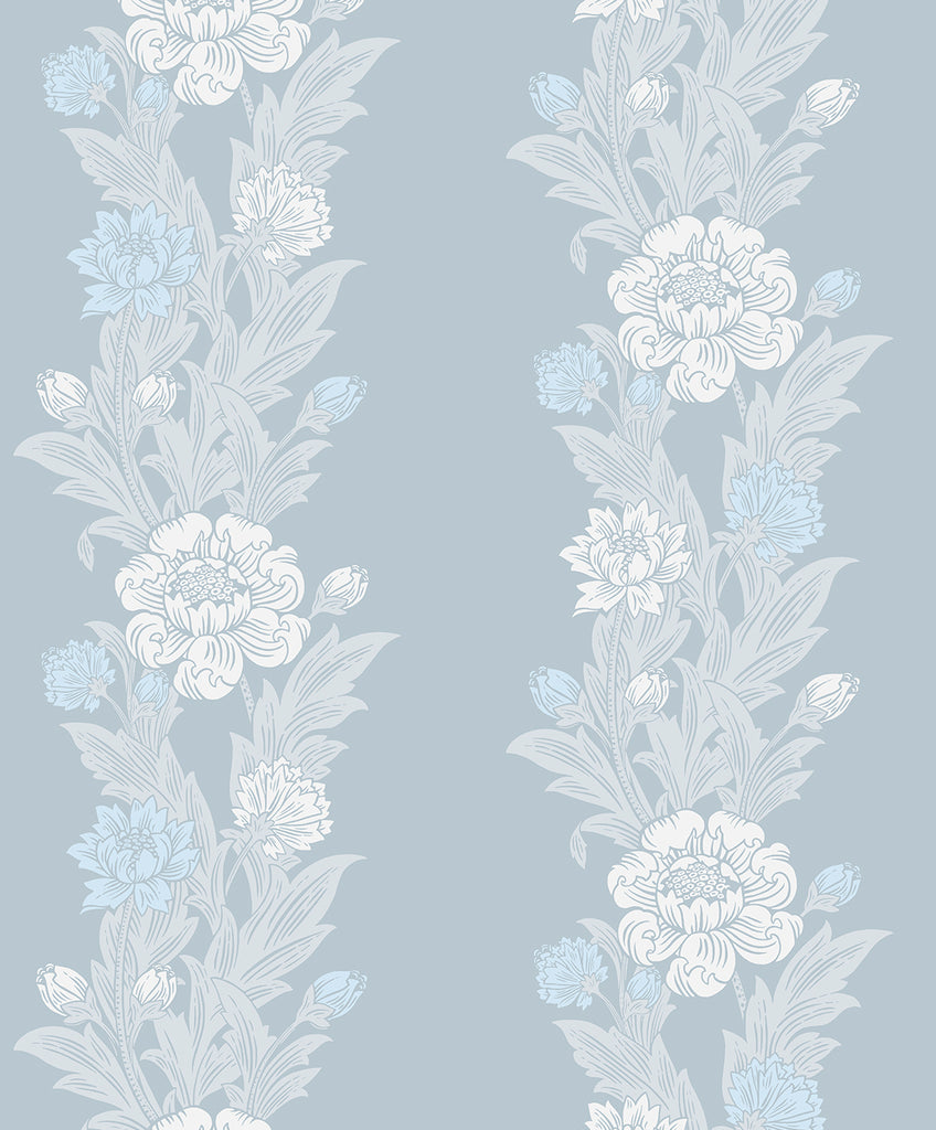 Malibu Blooming Stripe Wallpaper - Vintage Floral - Baby Blue | Malibu Wallpaper