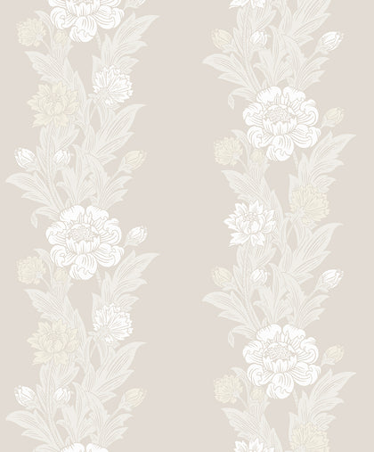Blooming Stripe Vintage Floral - Swiss Coffee | Architectural Wallcoverings