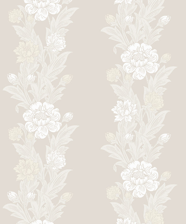 Blooming Stripe Vintage Floral - Swiss Coffee | Architectural Wallcoverings