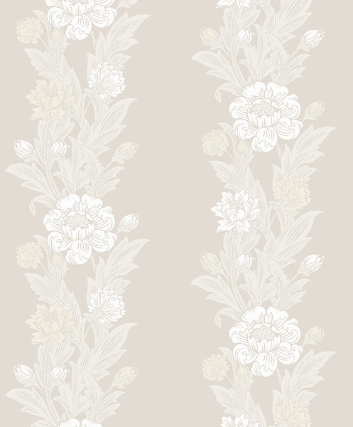 Malibu Blooming Stripe Wallpaper - Vintage Floral - Swiss Coffee | Malibu Wallpaper