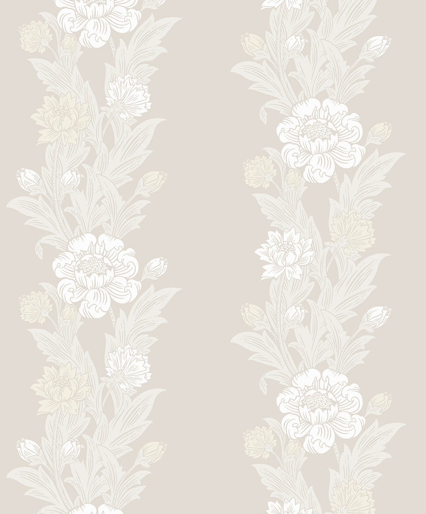Malibu Blooming Stripe Wallpaper - Vintage Floral - Swiss Coffee | Malibu Wallpaper