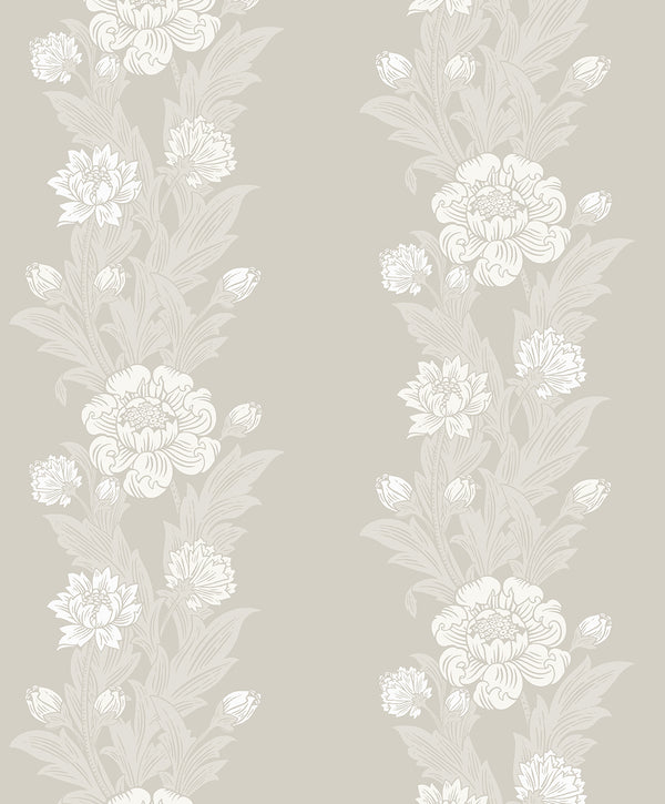 Blooming Stripe Vintage Floral - Metallic Pearl | Architectural Wallcoverings