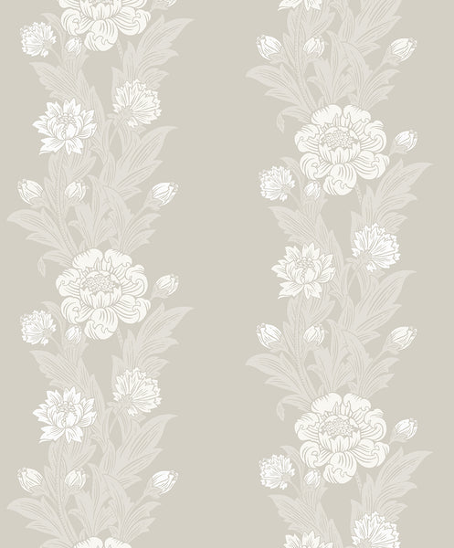 Malibu Blooming Stripe Wallpaper - Vintage Floral - Metallic Pearl | Malibu Wallpaper
