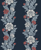 Malibu Blooming Stripe Wallpaper - Vintage Floral - Deep Navy & Berry | Malibu Wallpaper