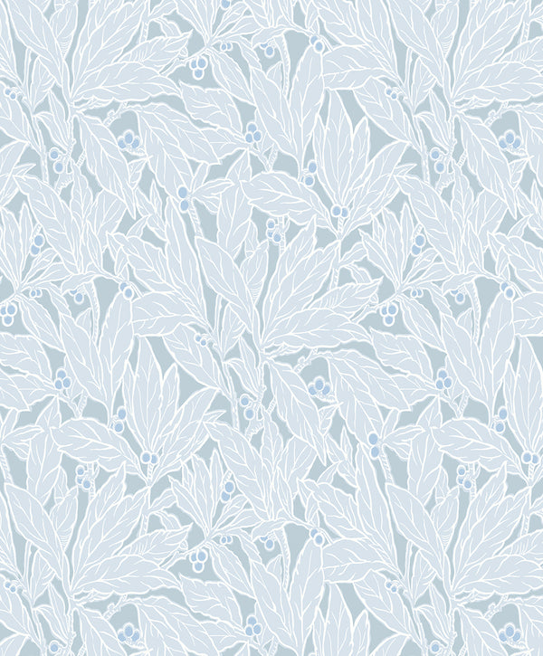 Leaf and Berry Vintage Botanical - Powder Blue | Architectural Wallcoverings