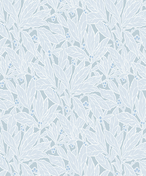 Malibu Leaf and Berry Wallpaper - Vintage Botanical - Powder Blue | Malibu Wallpaper