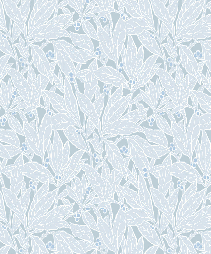 Malibu Leaf and Berry Wallpaper - Vintage Botanical - Powder Blue | Malibu Wallpaper