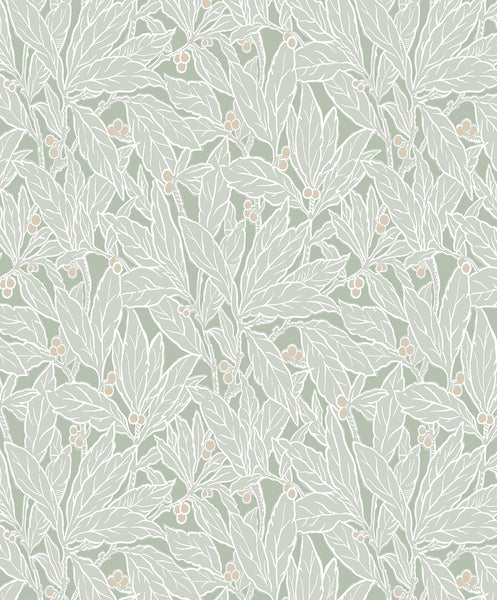 Malibu Leaf and Berry Wallpaper - Vintage Botanical - Spearmint | Malibu Wallpaper