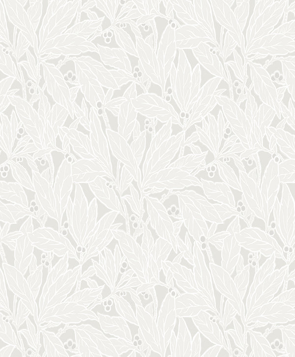 Leaf and Berry Vintage Botanical - Dove & Metallic Pearl | Architectural Wallcoverings