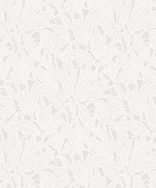 Malibu Leaf and Berry Wallpaper - Vintage Botanical - Dove & Metallic Pearl | Malibu Wallpaper