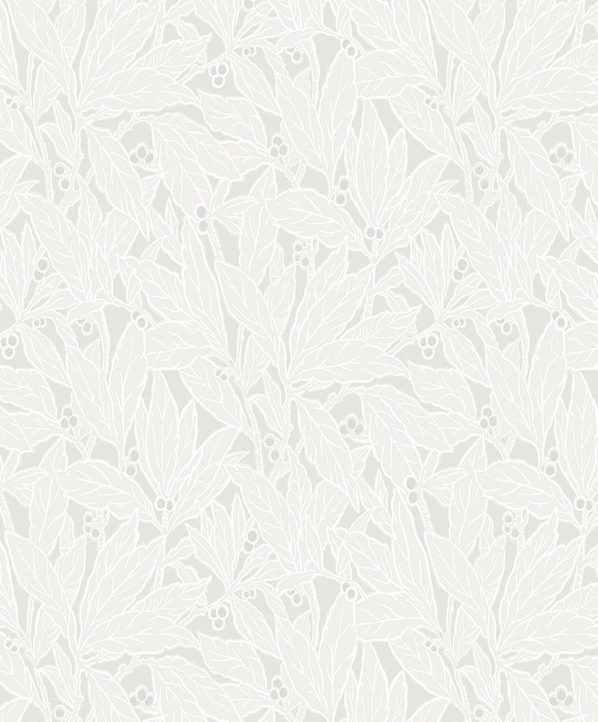 Malibu Leaf and Berry Wallpaper - Vintage Botanical - Dove & Metallic Pearl | Malibu Wallpaper