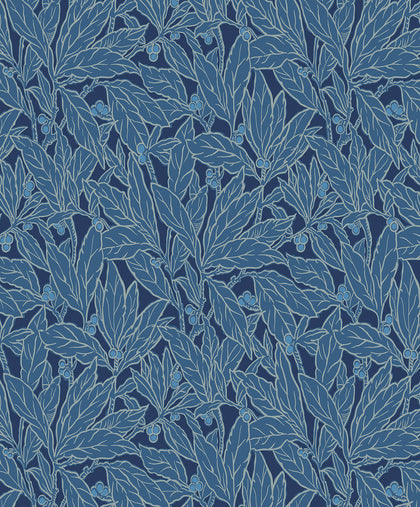 Leaf and Berry Vintage Botanical - Marine Blue | Architectural Wallcoverings