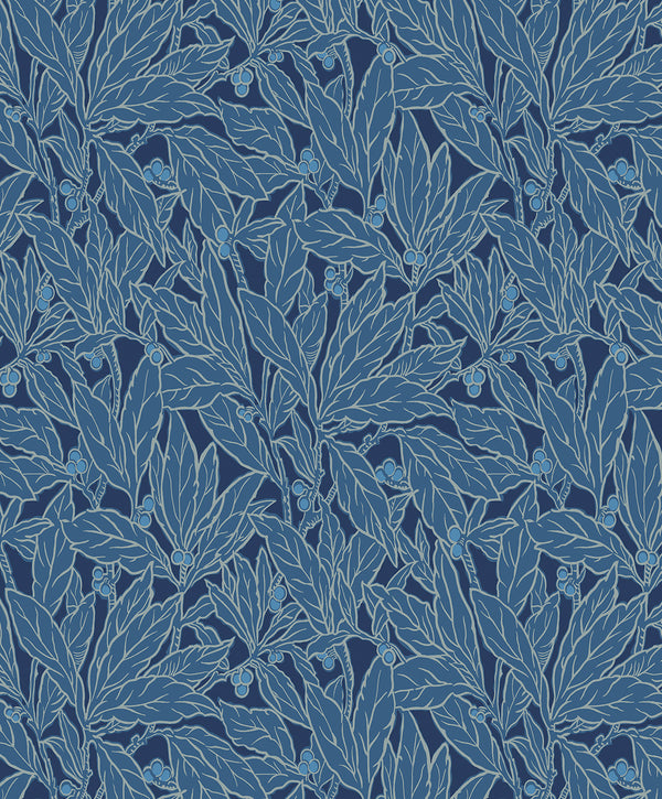 Leaf and Berry Vintage Botanical - Marine Blue | Architectural Wallcoverings