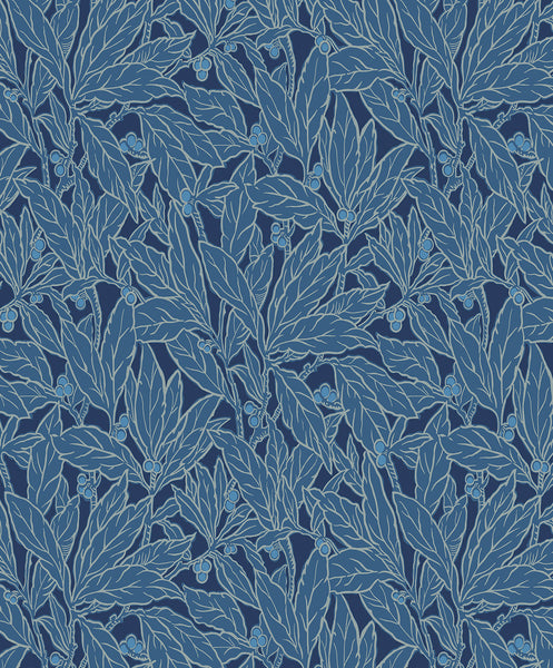 Malibu Leaf and Berry Wallpaper - Vintage Botanical - Marine Blue | Malibu Wallpaper