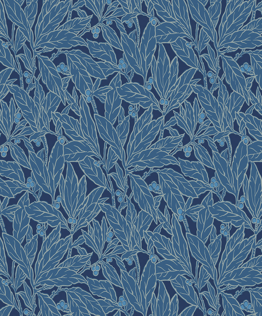 Malibu Leaf and Berry Wallpaper - Vintage Botanical - Marine Blue | Malibu Wallpaper
