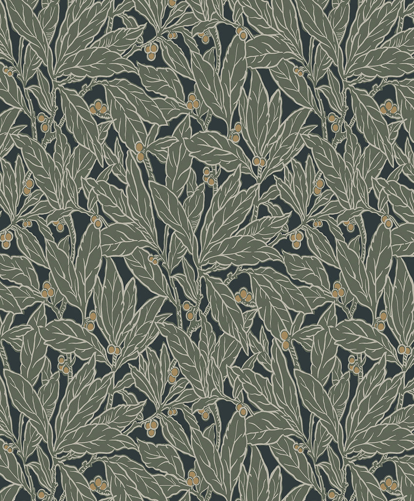 Malibu Leaf and Berry Wallpaper - Vintage Botanical - Rosemary | Malibu Wallpaper