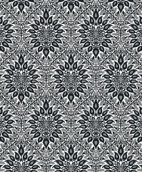 Malibu Luna Ogee Wallpaper - Vintage Ogee - Ebony & Argos Grey | Malibu Wallpaper