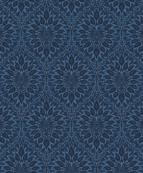Malibu Luna Ogee Wallpaper - Vintage Ogee - Denim | Malibu Wallpaper
