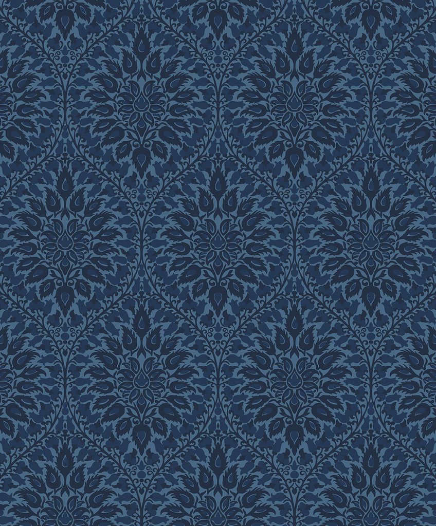 Malibu Luna Ogee Wallpaper - Vintage Ogee - Denim | Malibu Wallpaper
