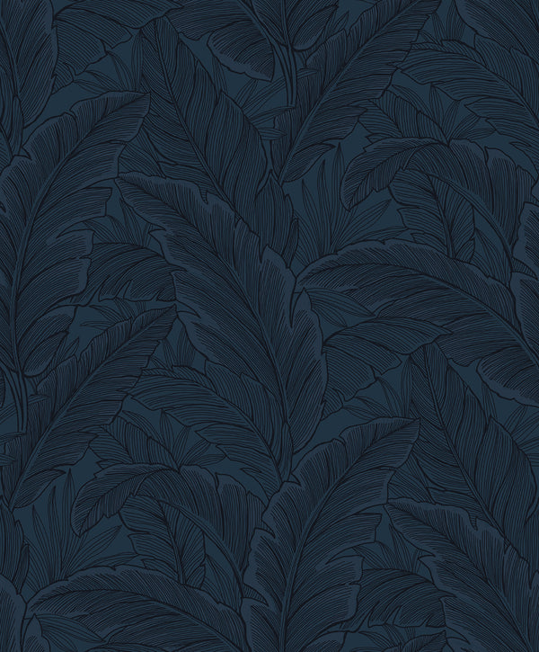 Gulf Tropical Leaves Tropical Palm Leaves - Navy Blue | Architectural Wallcoverings