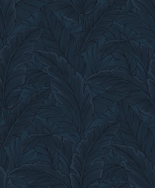 Malibu Gulf Tropical Leaves Wallpaper - Tropical Palm Leaves - Navy Blue | Malibu Wallpaper
