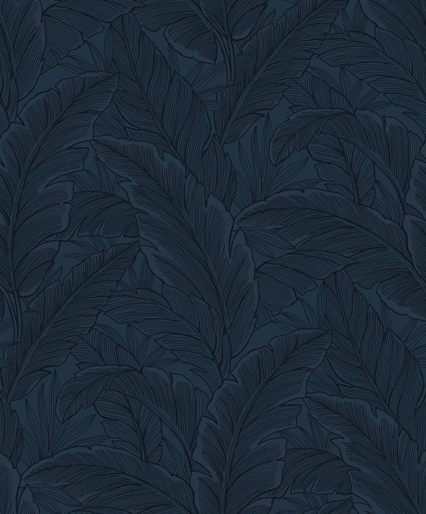 Malibu Gulf Tropical Leaves Wallpaper - Tropical Palm Leaves - Navy Blue | Malibu Wallpaper