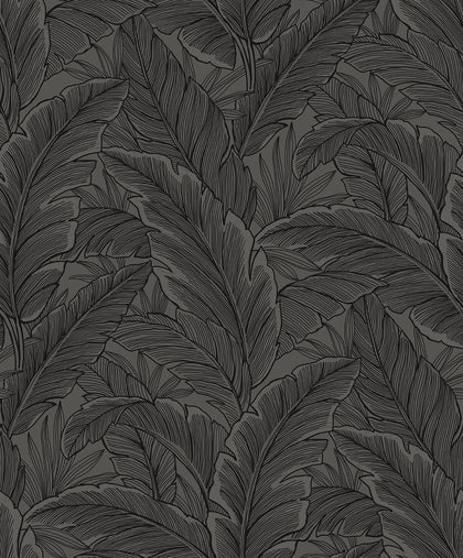 Gulf Tropical Leaves Tropical Palm Leaves - Slate Grey | Architectural Wallcoverings