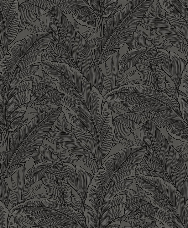 Gulf Tropical Leaves Tropical Palm Leaves - Slate Grey | Architectural Wallcoverings