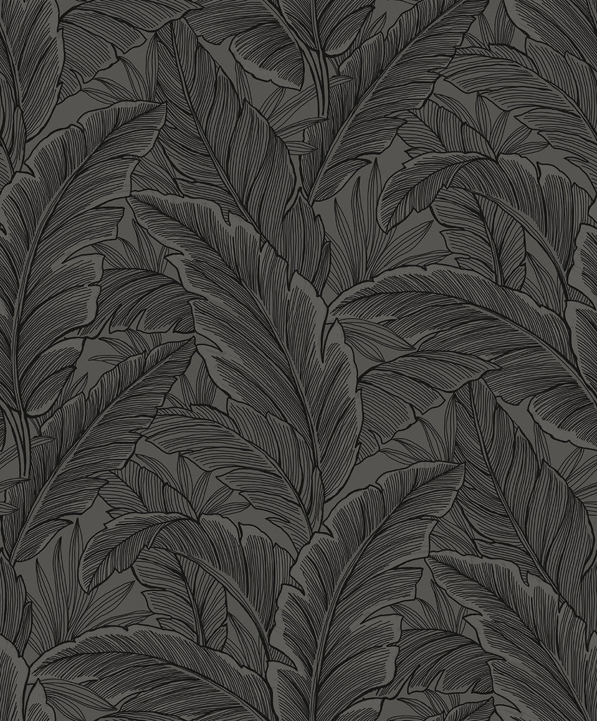 Malibu Gulf Tropical Leaves Wallpaper - Tropical Palm Leaves - Slate Grey | Malibu Wallpaper