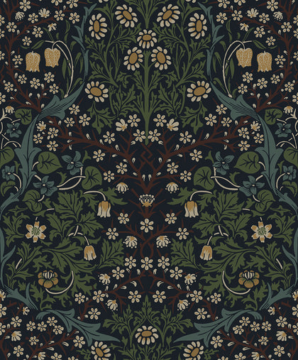 Victorian Floral Vintage Floral - Midnight Blue & Evergreen | Architectural Wallcoverings