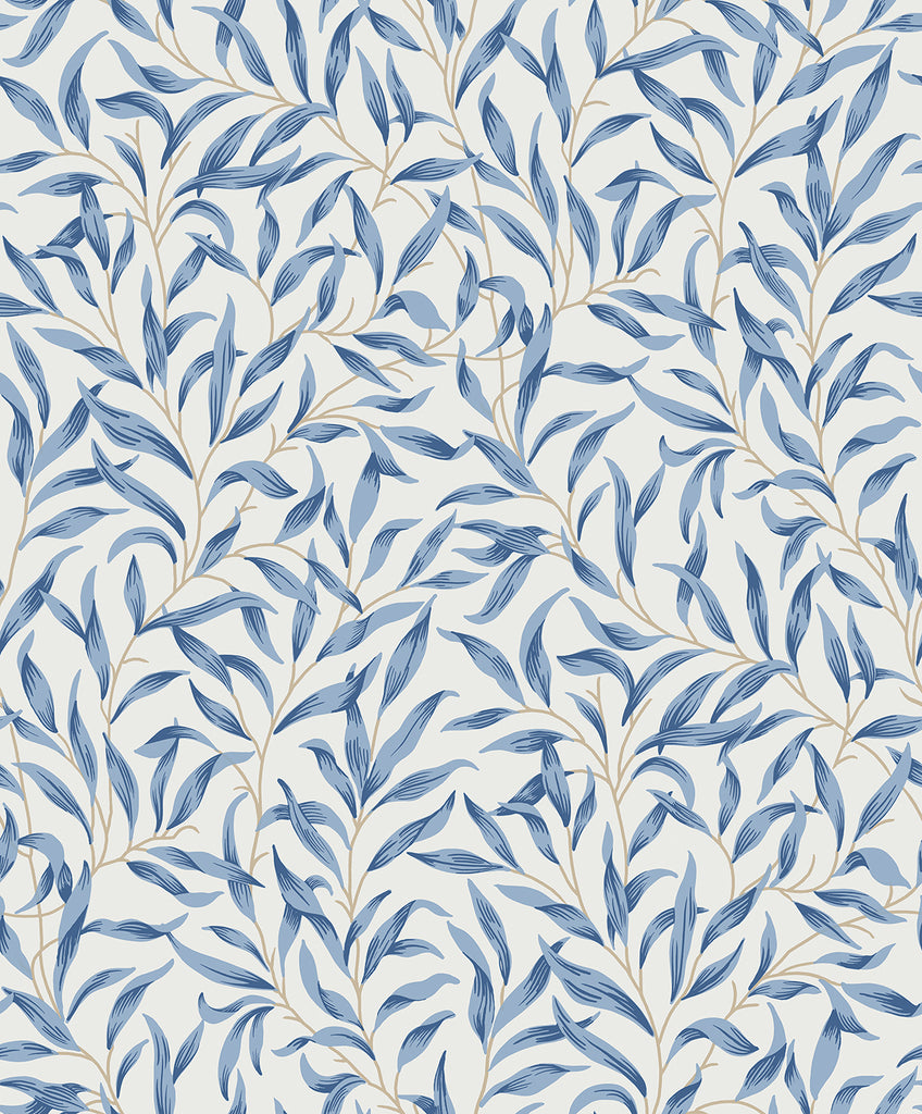 Malibu Willow Leaves Wallpaper - Vintage Botanical - Blue Lake | Malibu Wallpaper
