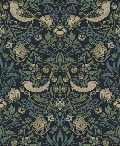 Strawberry Meadow Vintage Botanical - Blue | Architectural Wallcoverings
