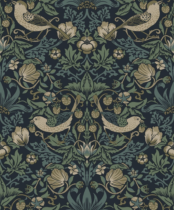 Strawberry Meadow Vintage Botanical - Blue | Architectural Wallcoverings