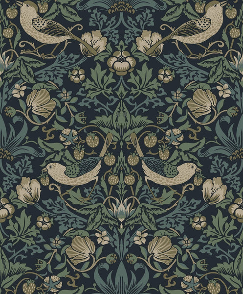 Malibu Strawberry Meadow Wallpaper - Vintage Botanical - Blue | Malibu Wallpaper