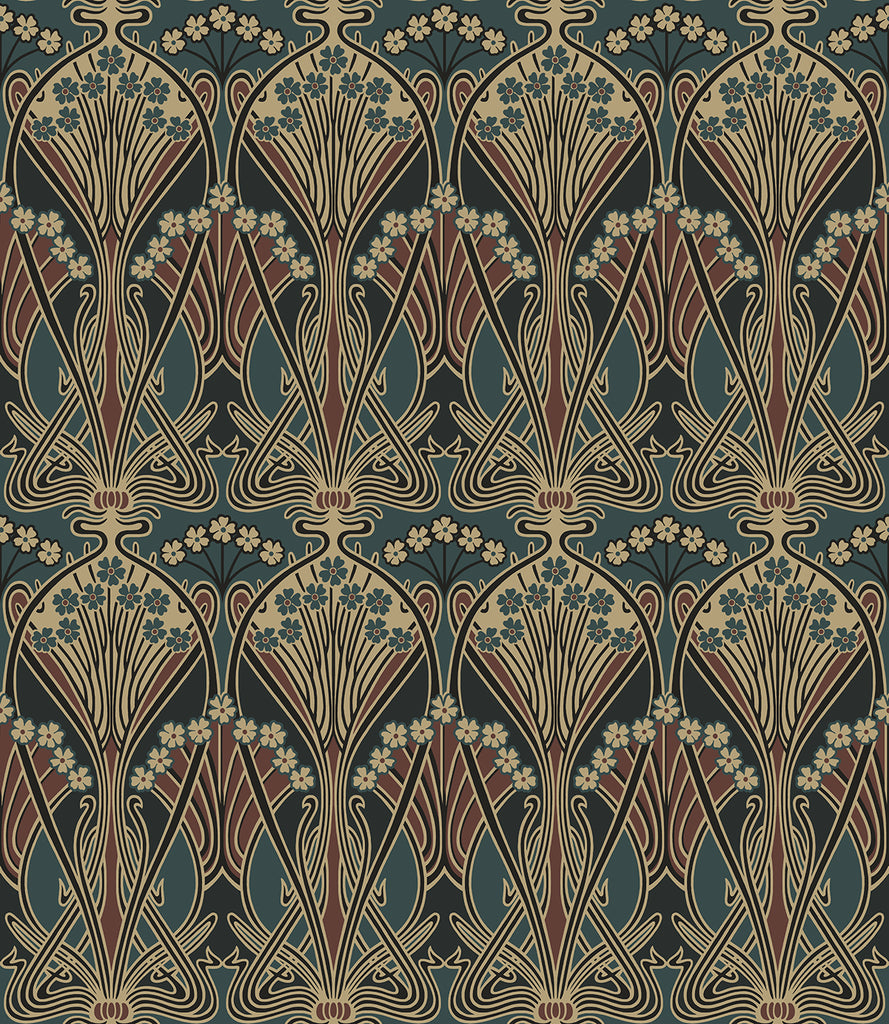Malibu Deco Dragonflies Wallpaper - Vintage Botanical - Aegean Blue & Clay | Malibu Wallpaper
