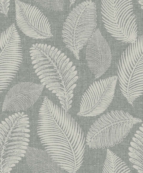 Tossed Leaves Contemporary Botanical - Charcoal Linen | Architectural Wallcoverings