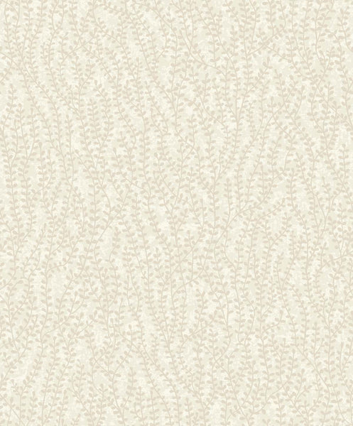 Malibu Seaweed Beaded Branches Wallpaper - Contemporary Botanical - Off White Satin | Malibu Wallpaper