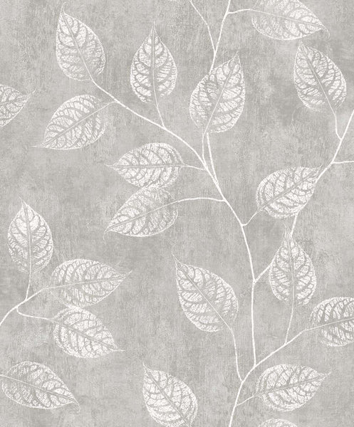 Malibu Branch Trail Silhouette Wallpaper - Contemporary Botanical - Slate | Malibu Wallpaper