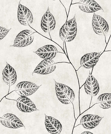 Branch Trail Silhouette Contemporary Botanical - Black and White | Architectural Wallcoverings