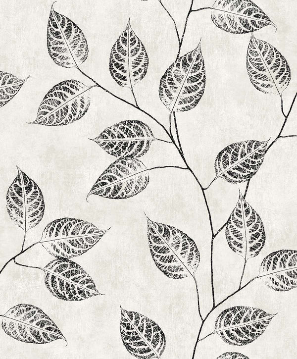 Branch Trail Silhouette Contemporary Botanical - Black and White | Architectural Wallcoverings
