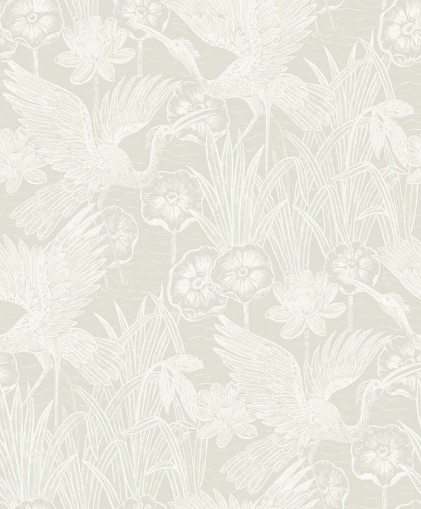 Marsh Cranes Contemporary Animal Print - Daylight | Architectural Wallcoverings