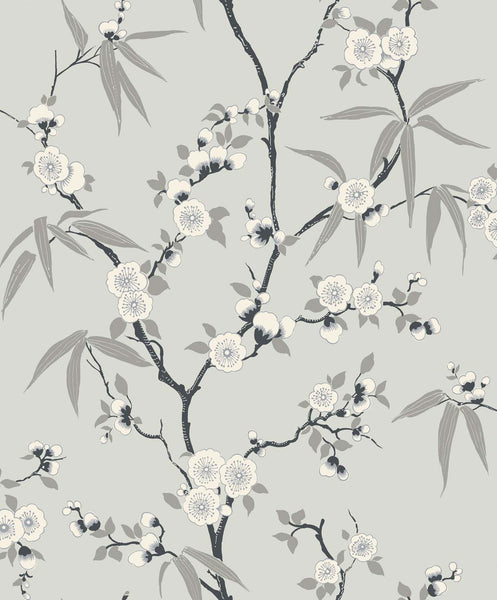 Malibu Floral Blossom Trail Wallpaper - Contemporary Floral - Stormy | Malibu Wallpaper