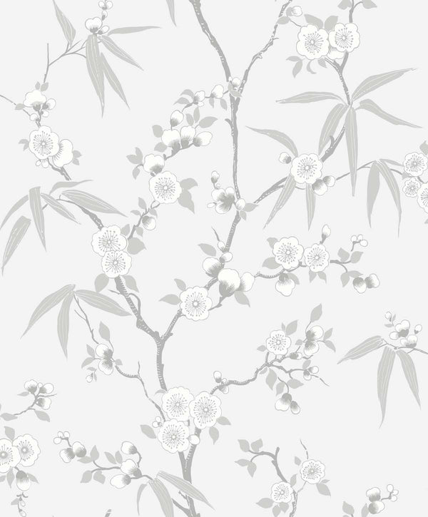 Floral Blossom Trail Contemporary Floral - Soft Grey | Architectural Wallcoverings